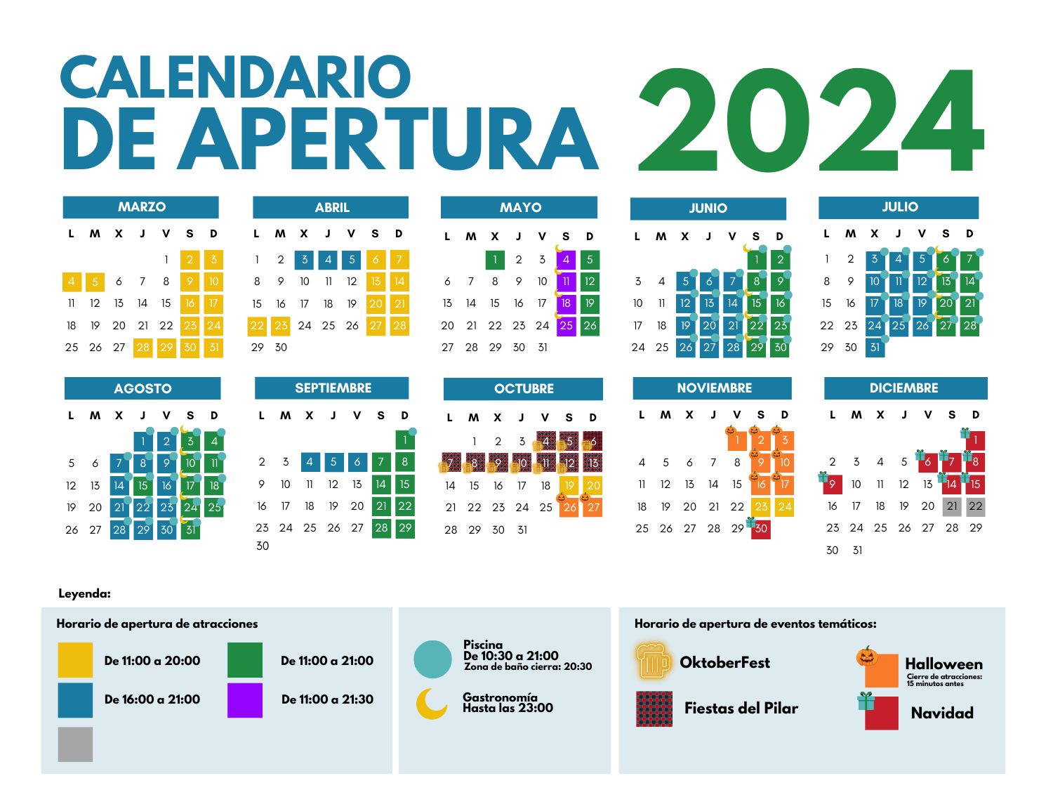 Calendario año 2024 Parque Atracciones